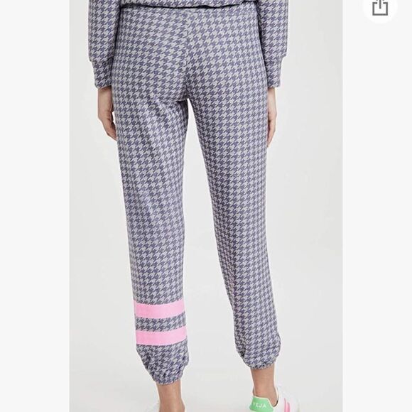 NWT SUNDRY Gray Blue Houndstooth Drawstring W/ Pink Ankle Stripes Sweatpants M - Picture 3 of 10